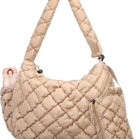 Quilted Puffer Tote Bag Women Large Capacity Crossbody Stylish Purse - Picture 1 of 8